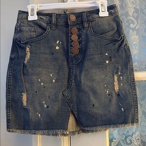 O’Neill Juniors Distressed Denim Skirt with Button Detail